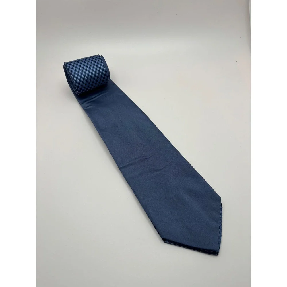 Mens Blue Checkered Woven Necktie Classic Formal Business Dress Tie